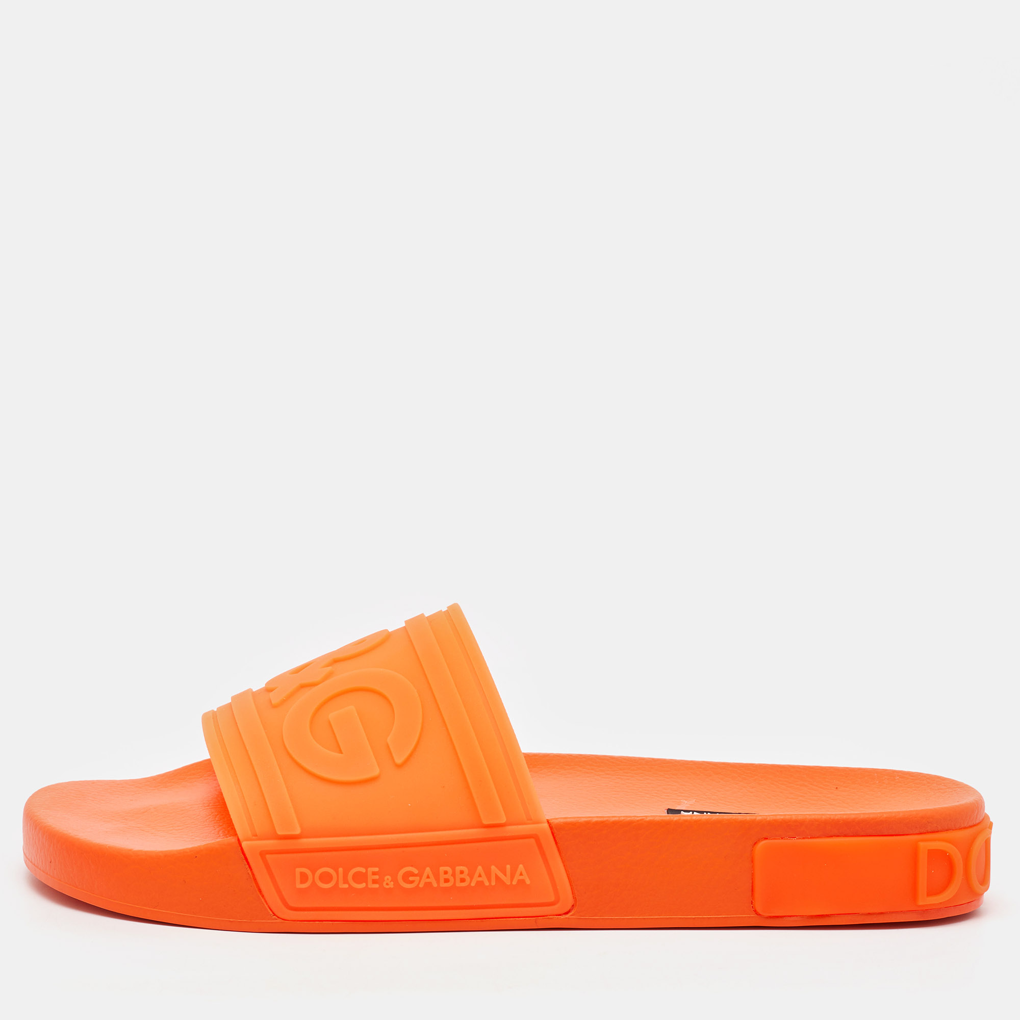 

Dolce & Gabbana Neon Orange Rubber Logo Flat Slides Size