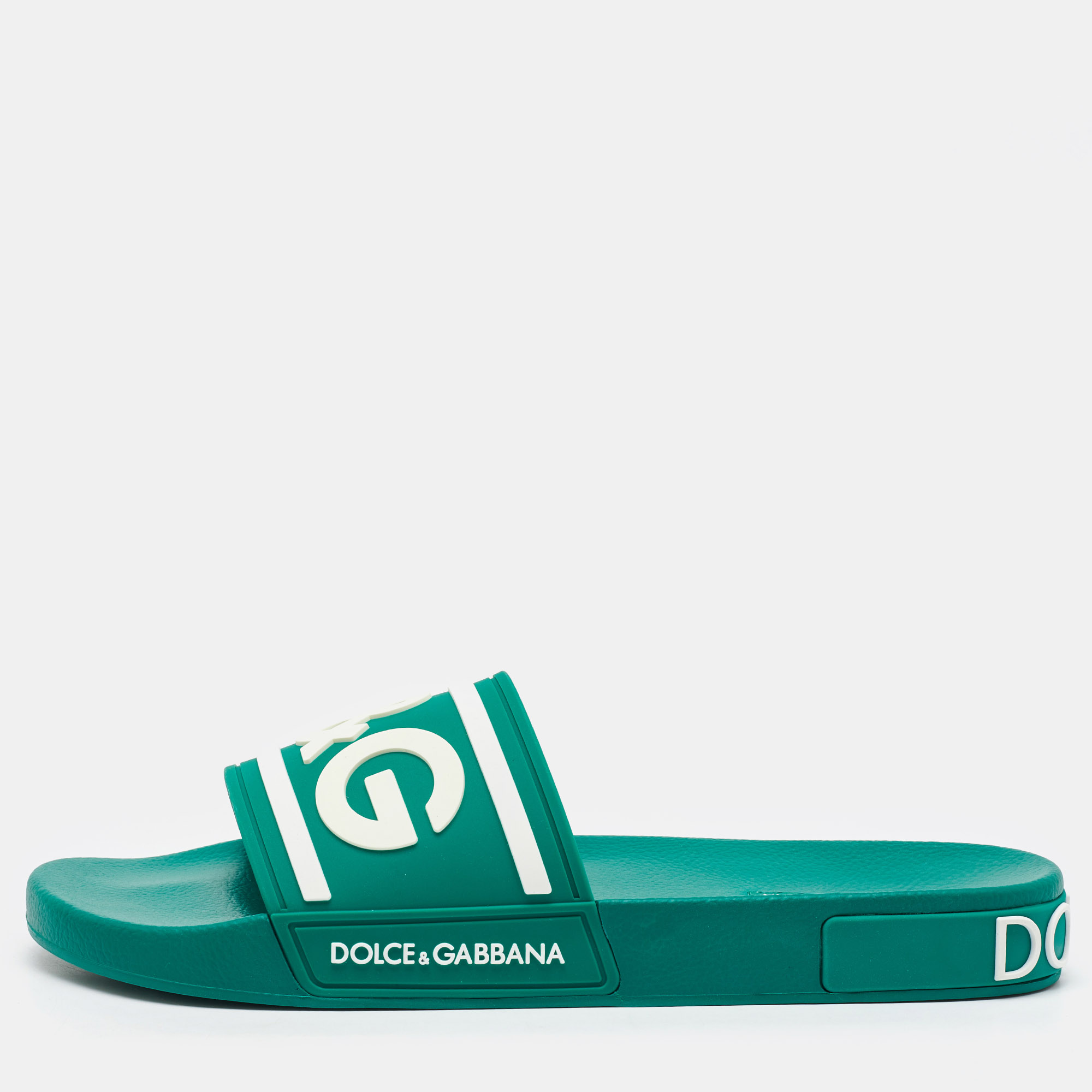 

Dolce & Gabbana Dark Green Rubber Logo Flat Slides Size