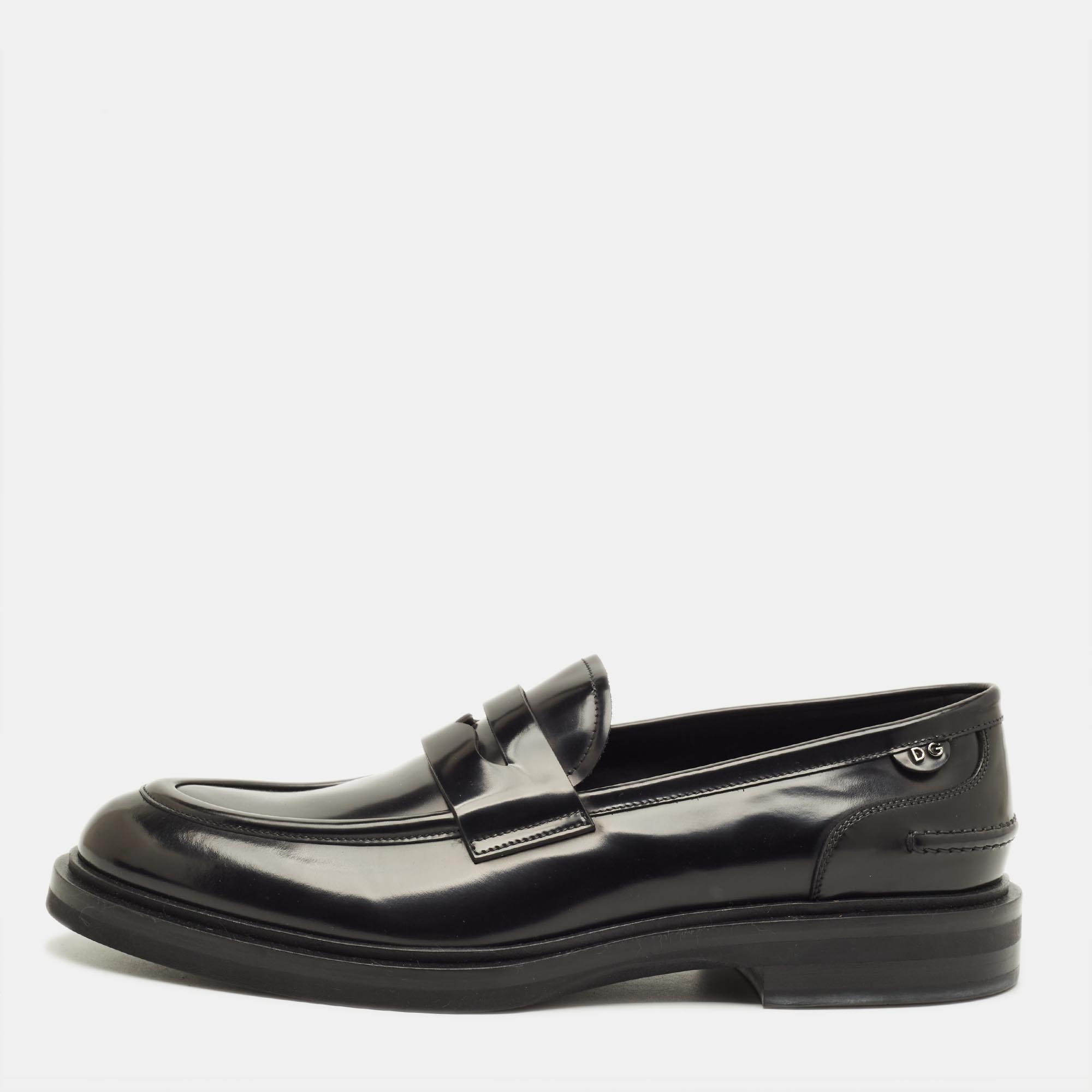 Pre-owned Dolce & Gabbana Size 44.5 Black Leather Penny Loafers