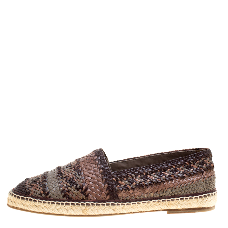 

Dolce & Gabbana Bicolor Braided Leather Espadrilles Size, Brown