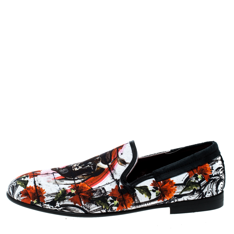 

Dolce & Gabbana Multicolor Printed Bull And Majolica Canvas Amalfi Smoking Slippers Size