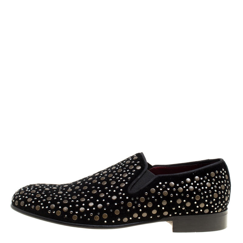 

Dolce & Gabbana Black Velvet Crystal Studded Loafers Size