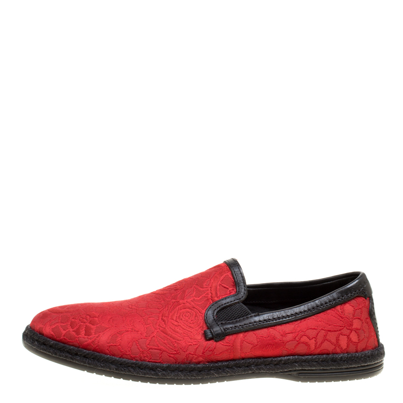 

Dolce and Gabbana Red Floral Jacquard Fabric Espadrille Loafers Size