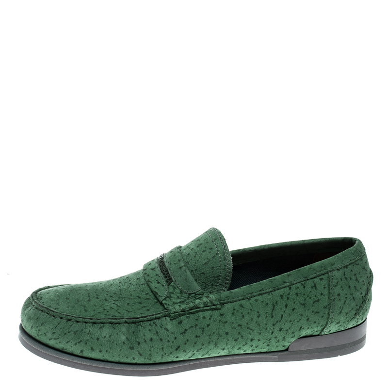 

Dolce and Gabbana Green Textured Suede Genova Loafers Size