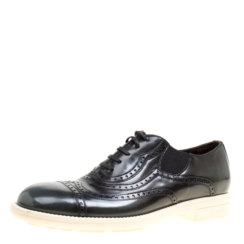 Dolce and Gabbana Black Brogue Leather Milano Oxfords Size 40