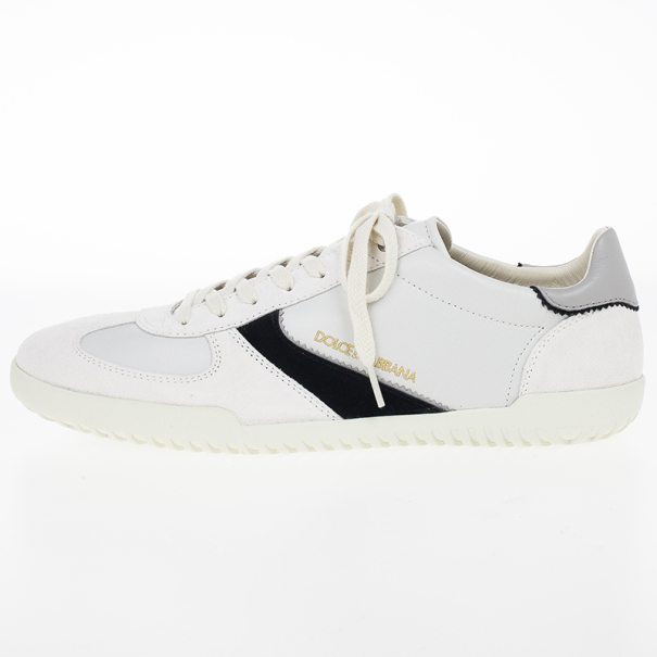 Pre Owned Dolce and Gabbana White Suede and Leather Sneakers Size 44.5
