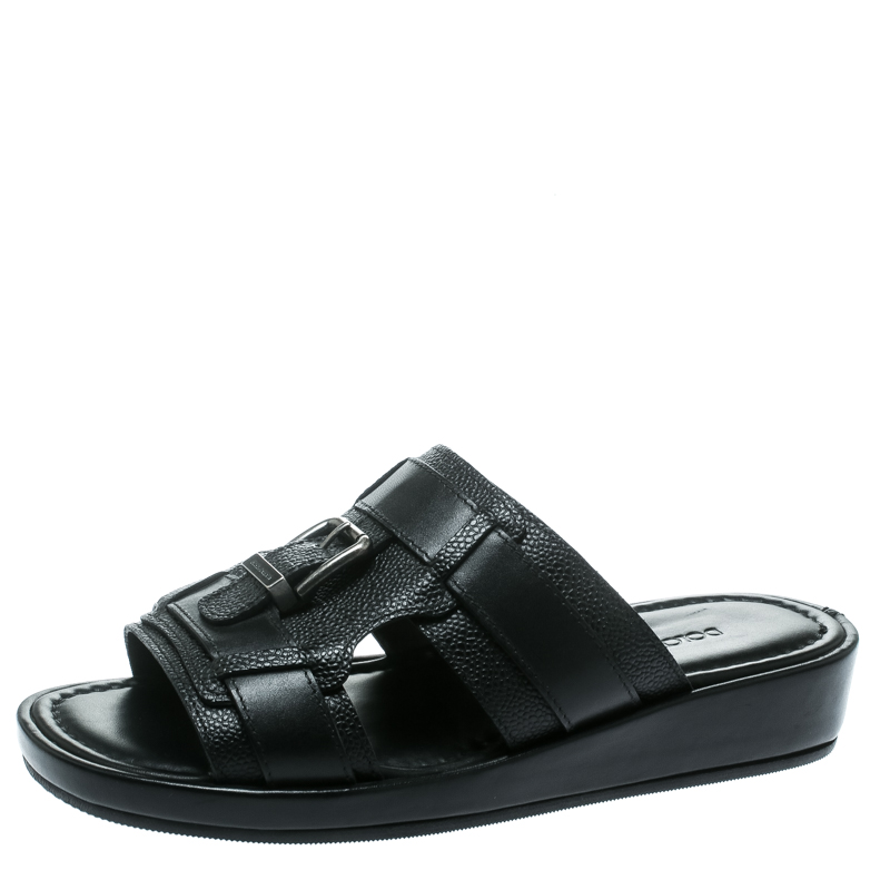 Dolce and Gabbana Black Leather Buckle Platform Slide Sandals Size 40.5