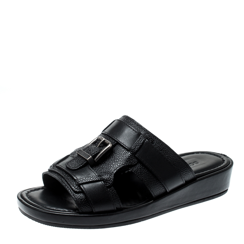 Dolce and Gabbana Black Leather Buckle Platform Slide Sandals Size 40.5