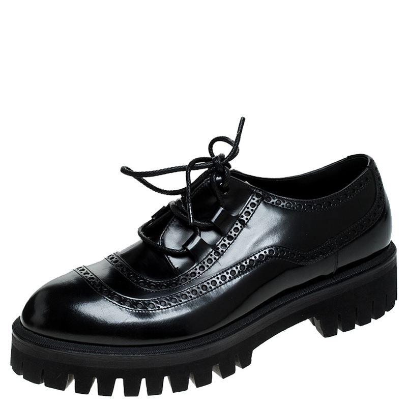 Pre Owned Dolce and Gabbana Black Leather Cortina Corregio Derby Size 42