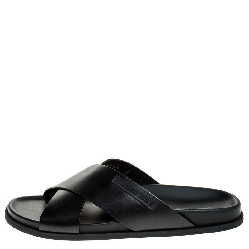 

Dolce and Gabbana Black Leather Cross Strap Sandals Size