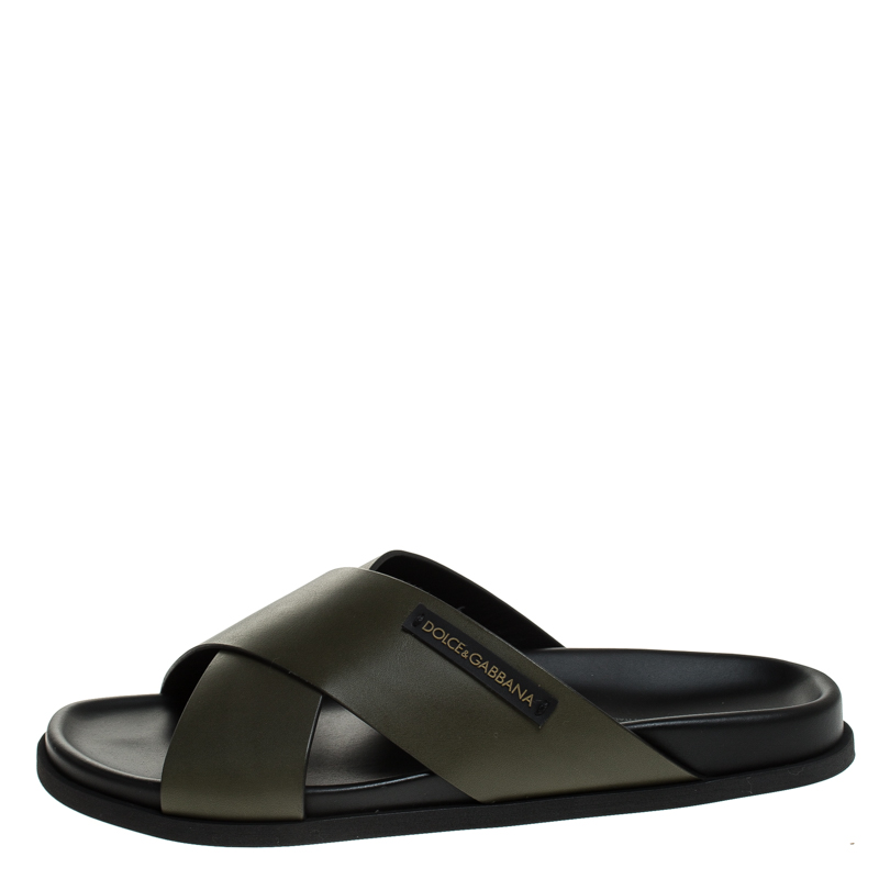 

Dolce & Gabbana Olive Green Leather Cross Strap Sandals Size