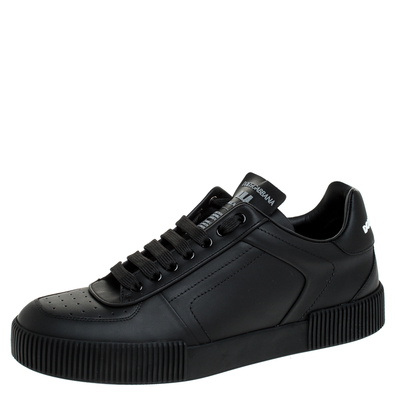 مملوكة مسبقًا Dolce & Gabbana Black Leather Miami Logo Low Top Sneakers Size 42
