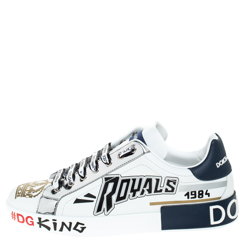 

Dolce and Gabbana White/Blue Leather Portofino Royal 10 Sneakers Size