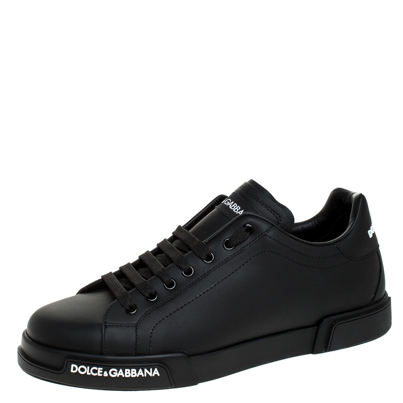 Dolce and Gabbana Black Leather Low Top Sneakers Size 46 Dolce