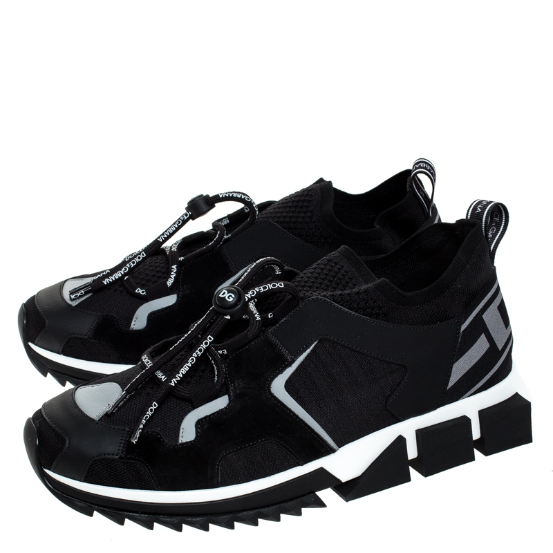 Dolce and Gabbana Black Leather and Mesh Sorrento Trekking Sneakers ...