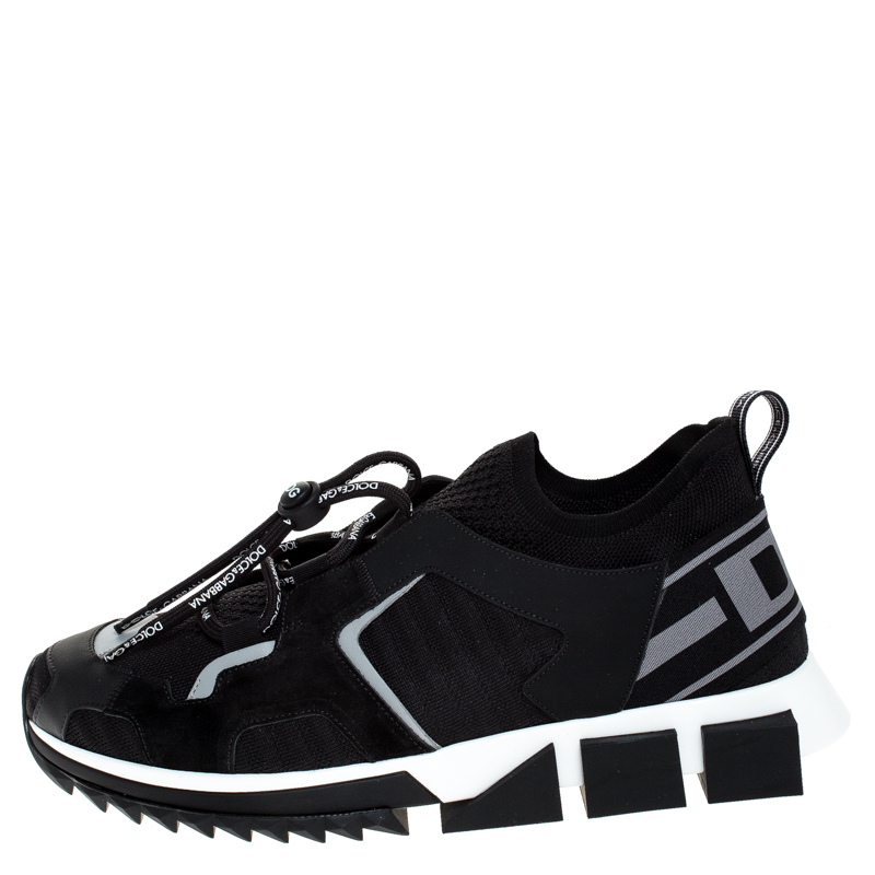 

Dolce and Gabbana Black Leather and Mesh Sorrento Trekking Sneakers Size