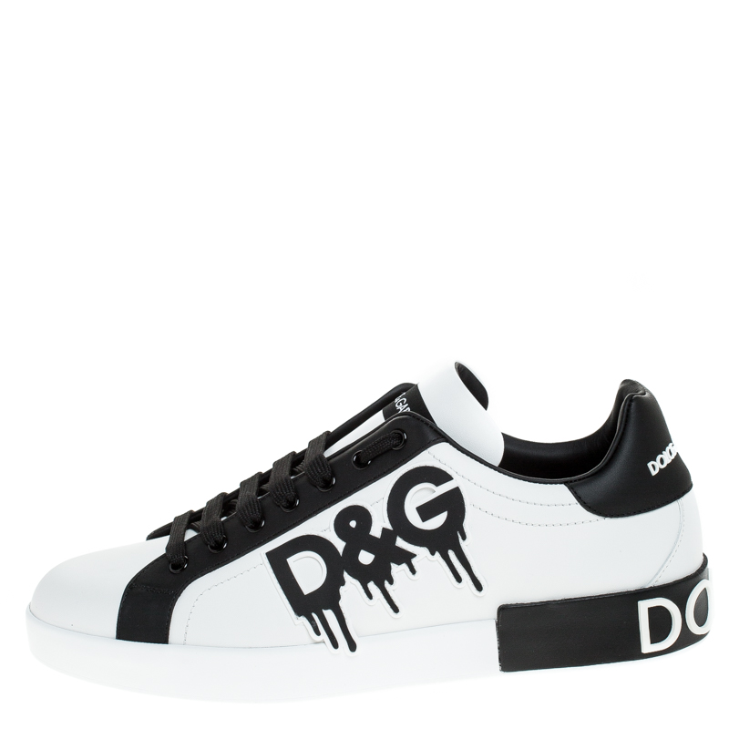 Dolce and Gabbana Black/White Leather Logo Detail Low Top Sneakers Size ...