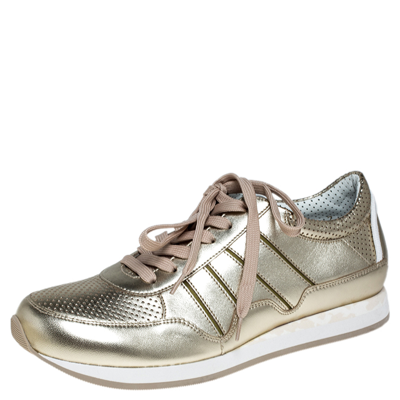 Dolce & Gabbana Metallic Gold Leather Lace Up Sneakers Size 41