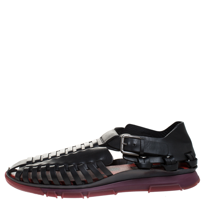 

Dolce & Gabbana Black Leather Gladiator Flat Sandals Size