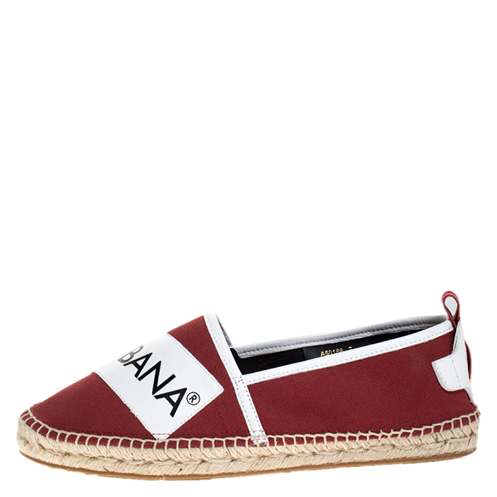

Dolce and Gabbana Maroon Canvas Logo Motif Slip On Espadrilles Size, Red