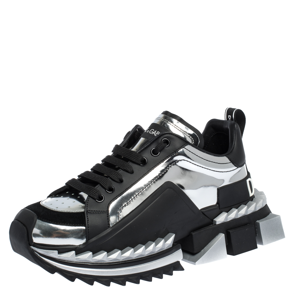 Dolce & Gabbana Silver Two-Tone Leather Super King Platform Sneakers ...