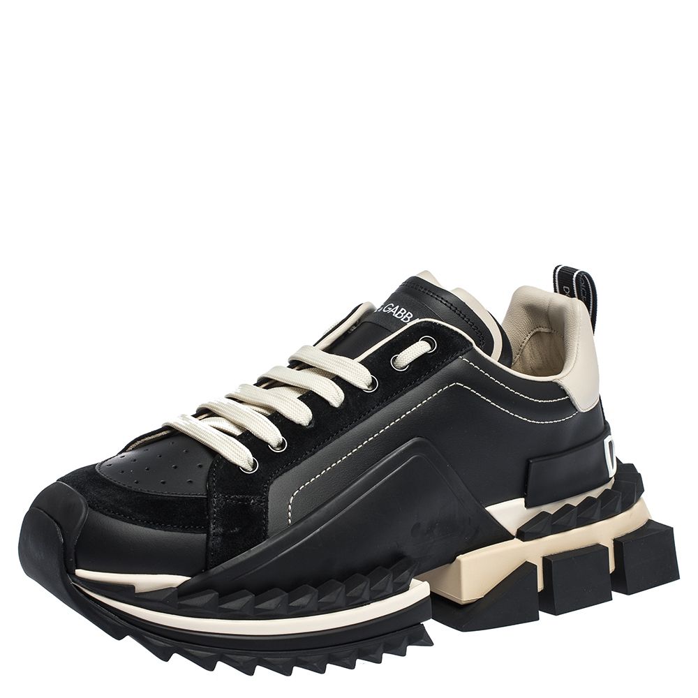Dolce & Gabbana Black Two-Tone Leather Super King Platform Sneakers ...