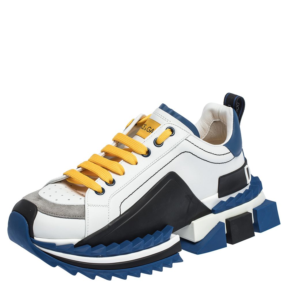 Dolce & Gabbana White/Blue Leather Super King Platform Sneakers Size 42