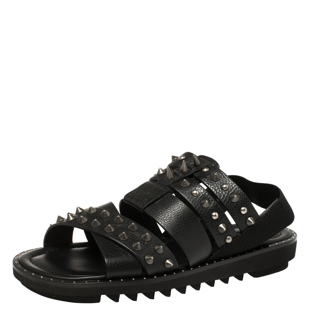 Dolce and Gabbana Black Leather Cross Strap Spike Sandals Size 43