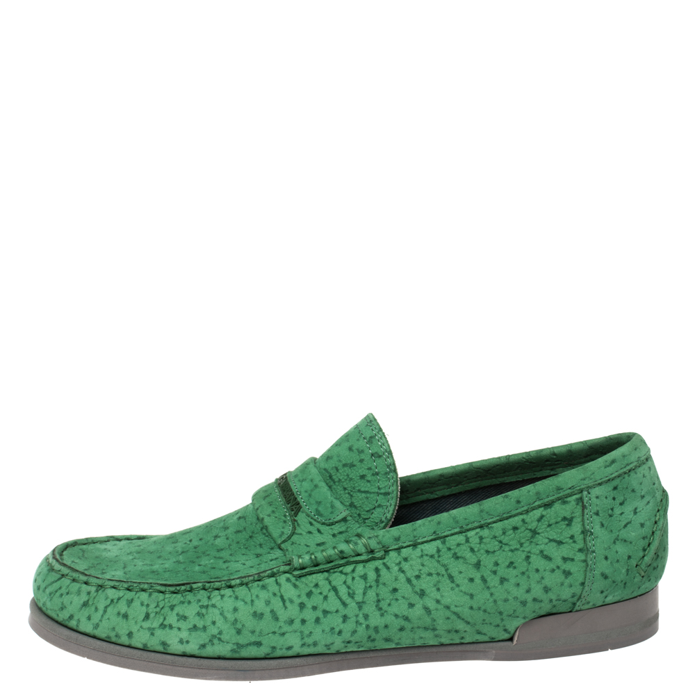 

Dolce & Gabbana Green Textured Nubuck Genova Loafers Size