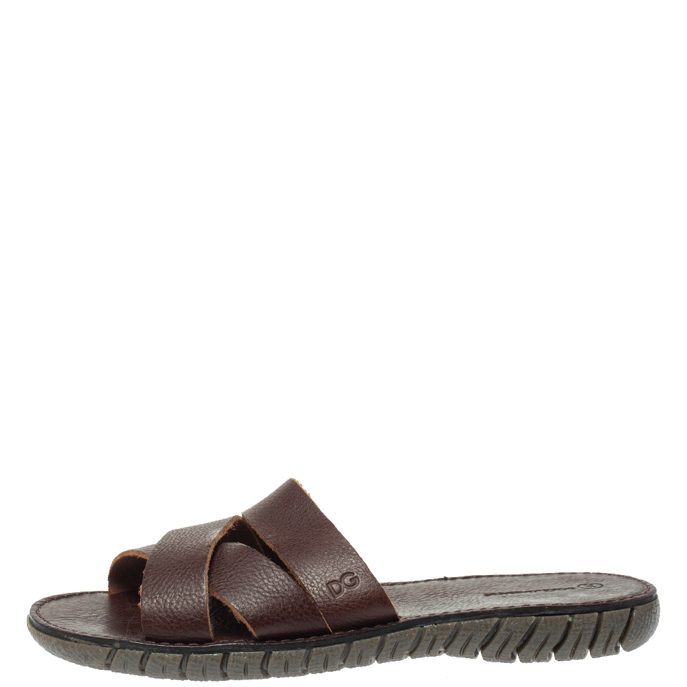 

Dolce & Gabbana Brown Leather Criss Cross Flat Sandals Size