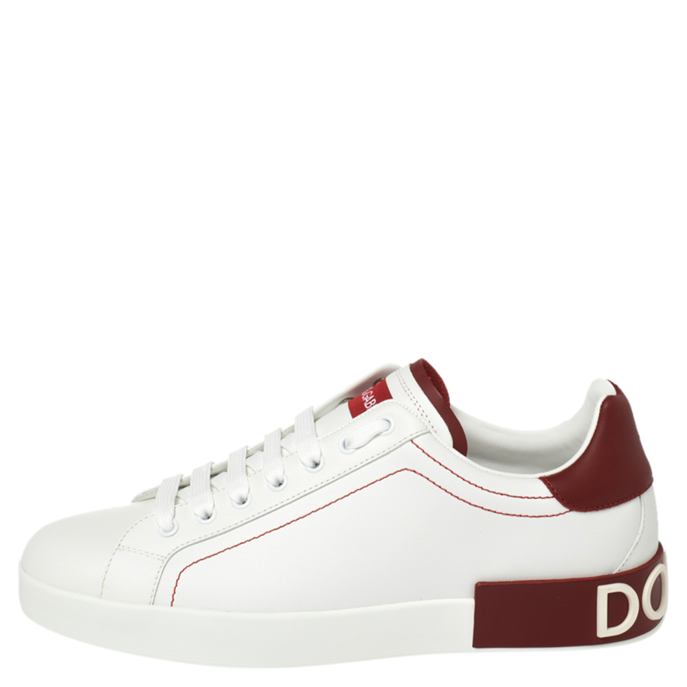 

Dolce & Gabbana White/Red Leather Portofino Low Top Sneakers Size