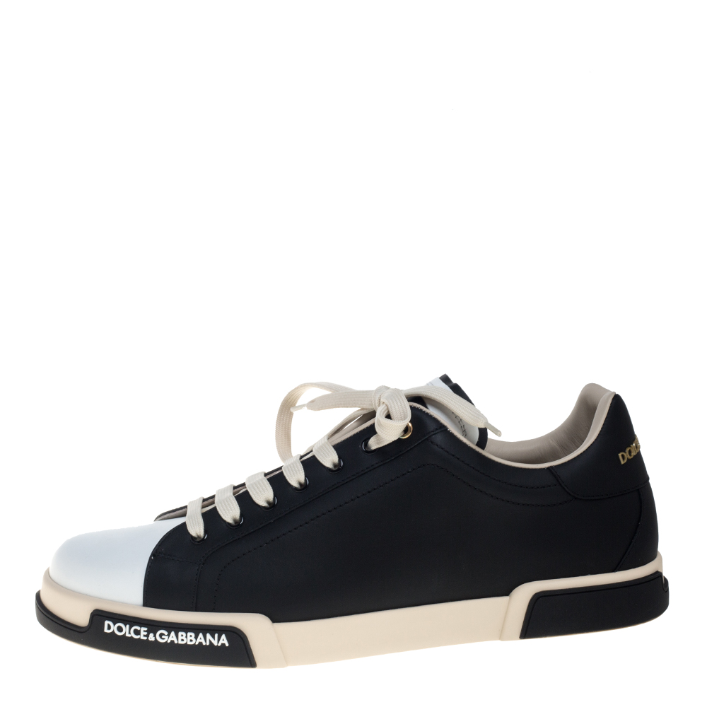 

Dolce & Gabbana Black And White Leather Portofino Sneakers Size EU