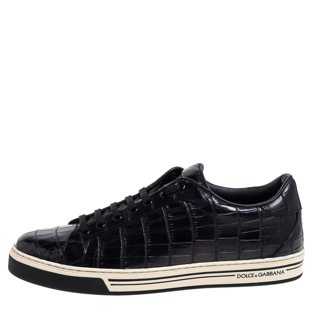 

Dolce & Gabbana Black Croc Embossed Leather Sneakers Size