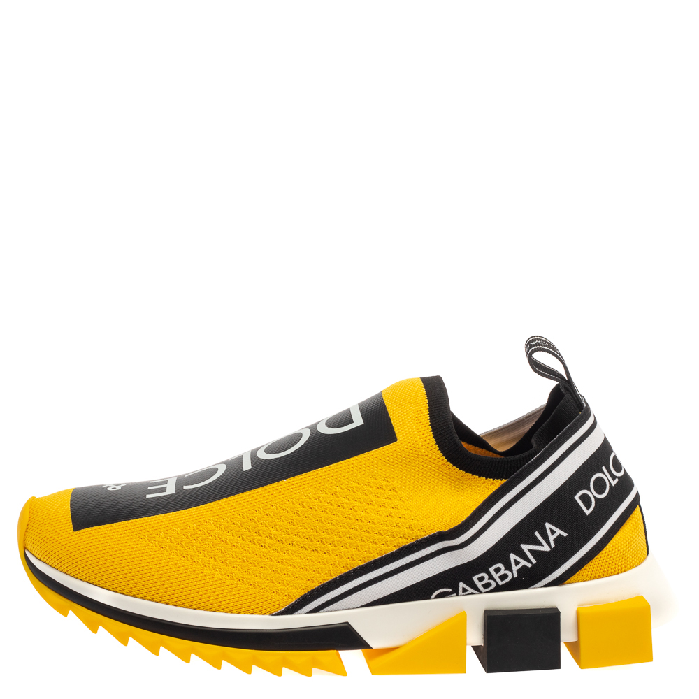 

Dolce & Gabbana Yellow/Black Stretch Fabric Jersey Logotape Print Slip On Sneakers Size