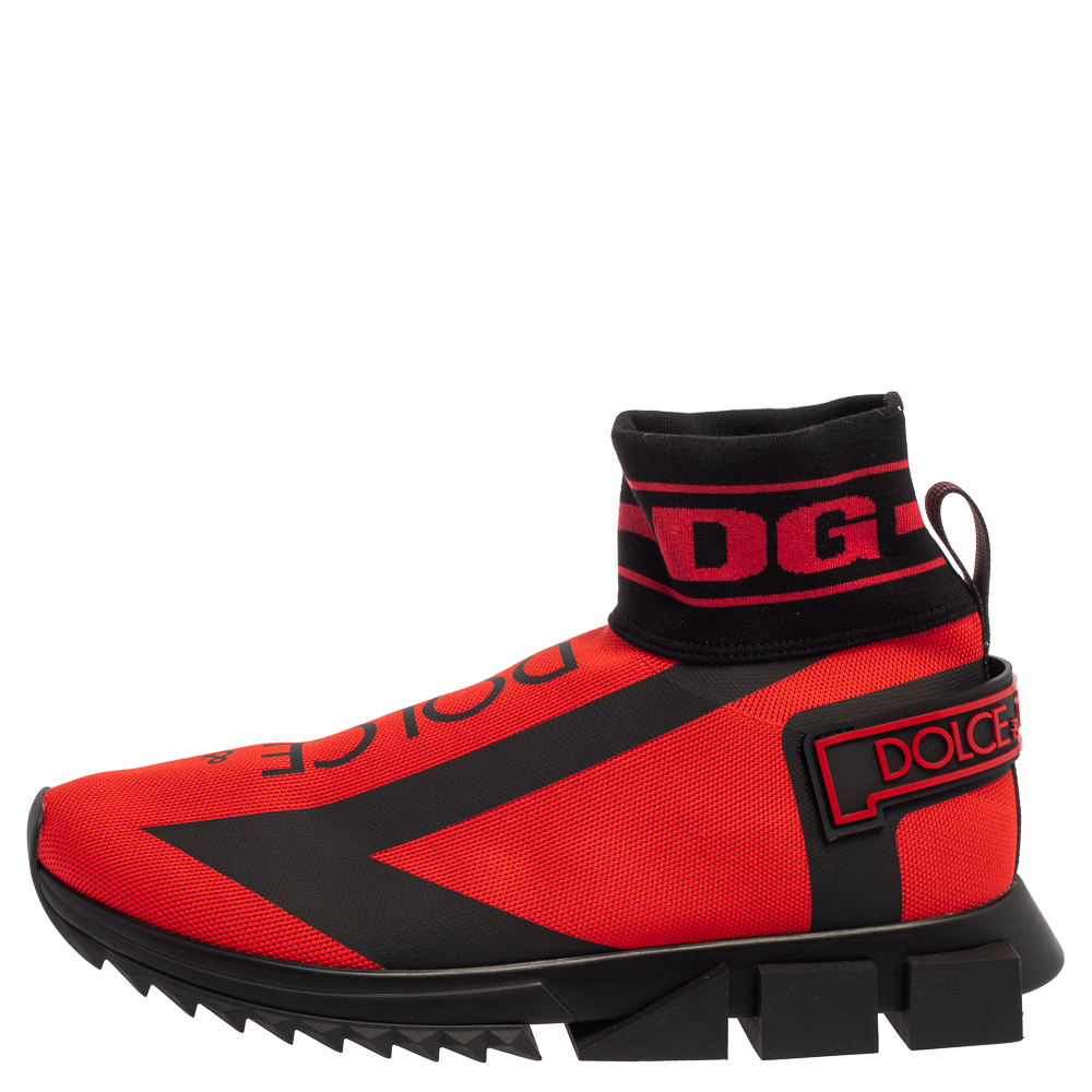 

Dolce & Gabbana Red/Black Fabric Sorrento Logo Sneakers Size