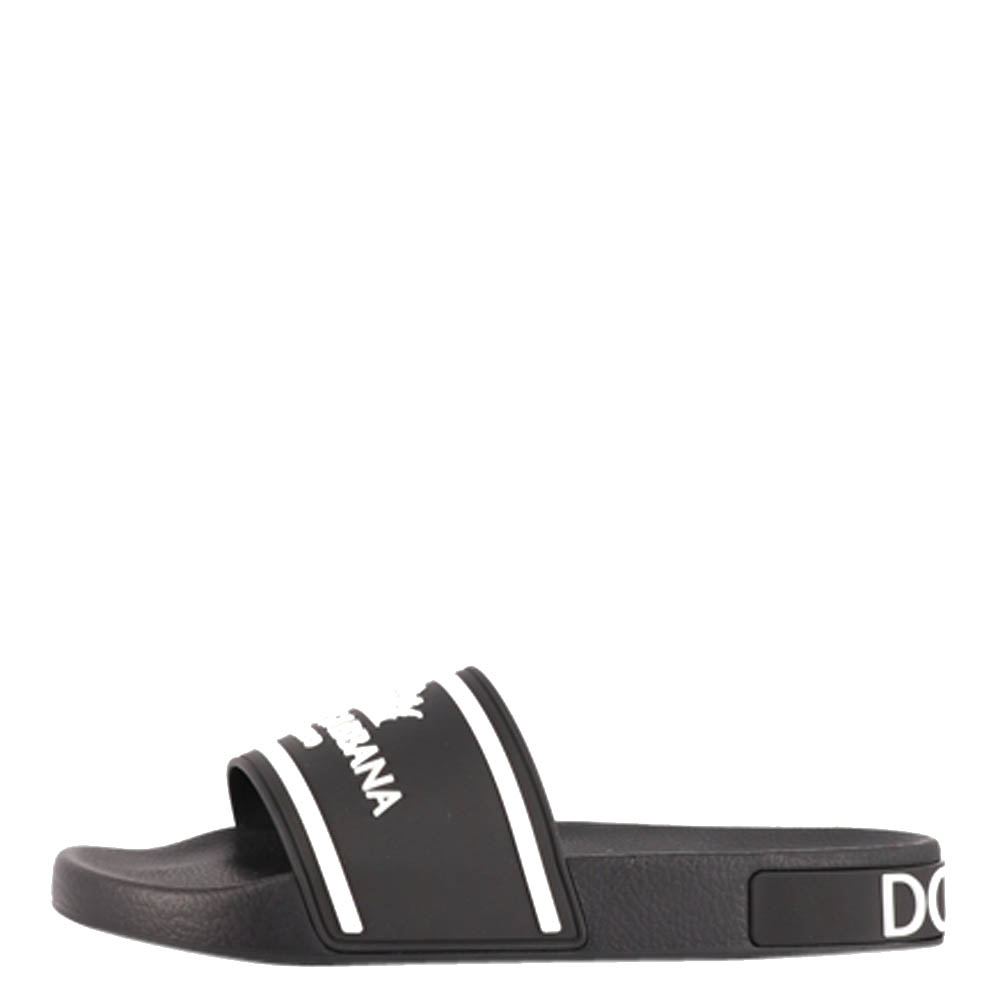 Pre-owned Dolce & Gabbana Black Beachwear Slide Logo Size Eu 41