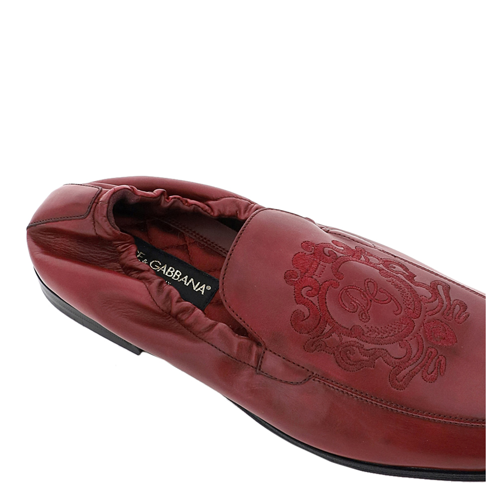 

Dolce & Gabbana Red Calfskin Leather DG Coat of Arms Embroidery Loafers Size IT