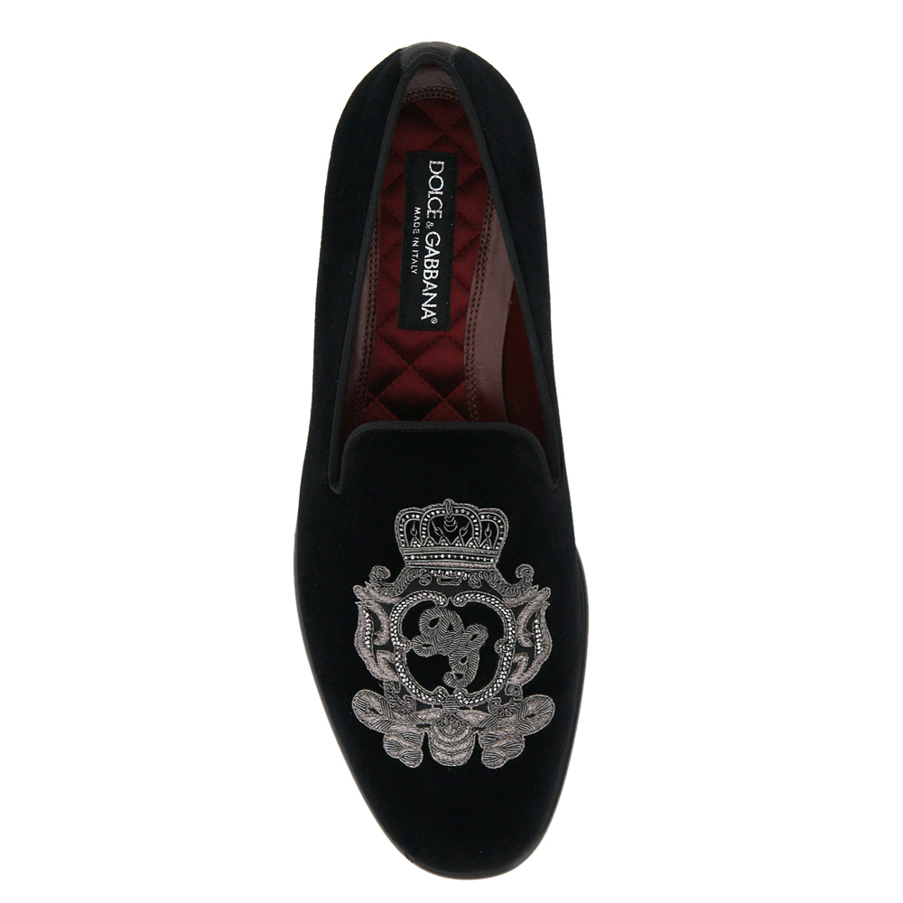 

Dolce & Gabbana Black Velvet Coat Of Arms Embroidery Loafers Size IT