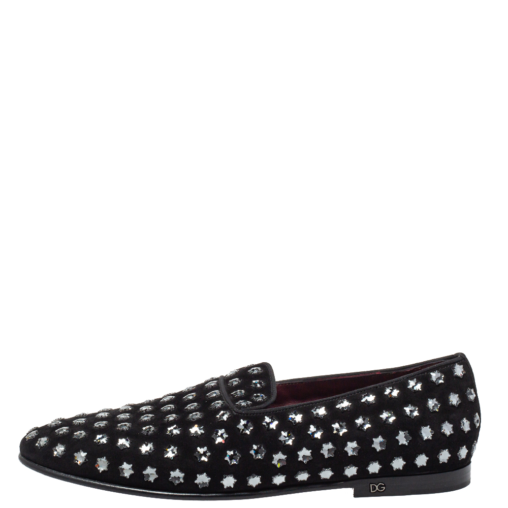 

Dolce & Gabbana Black Suede Fusible Stars Embellished Loafers Size