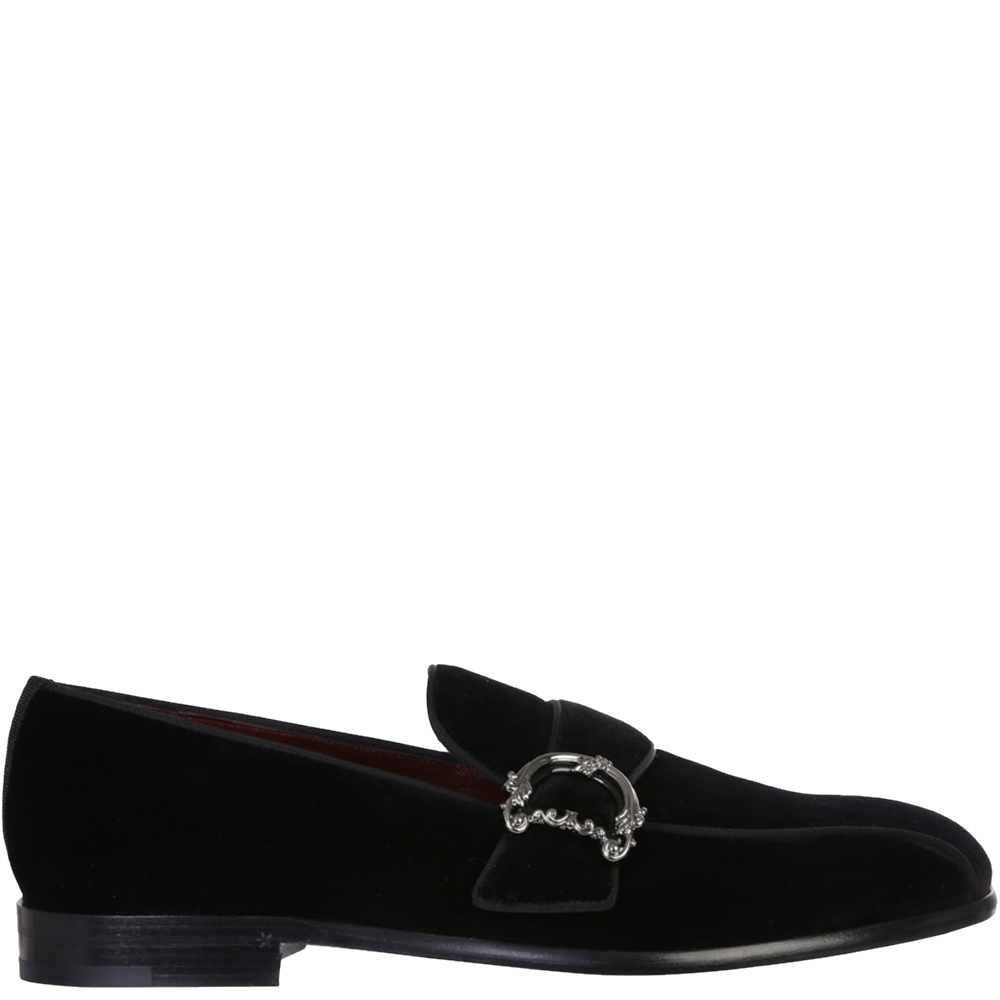 Pre-owned Dolce & Gabbana Black Velvet Dg Logo Loafers Size It 40