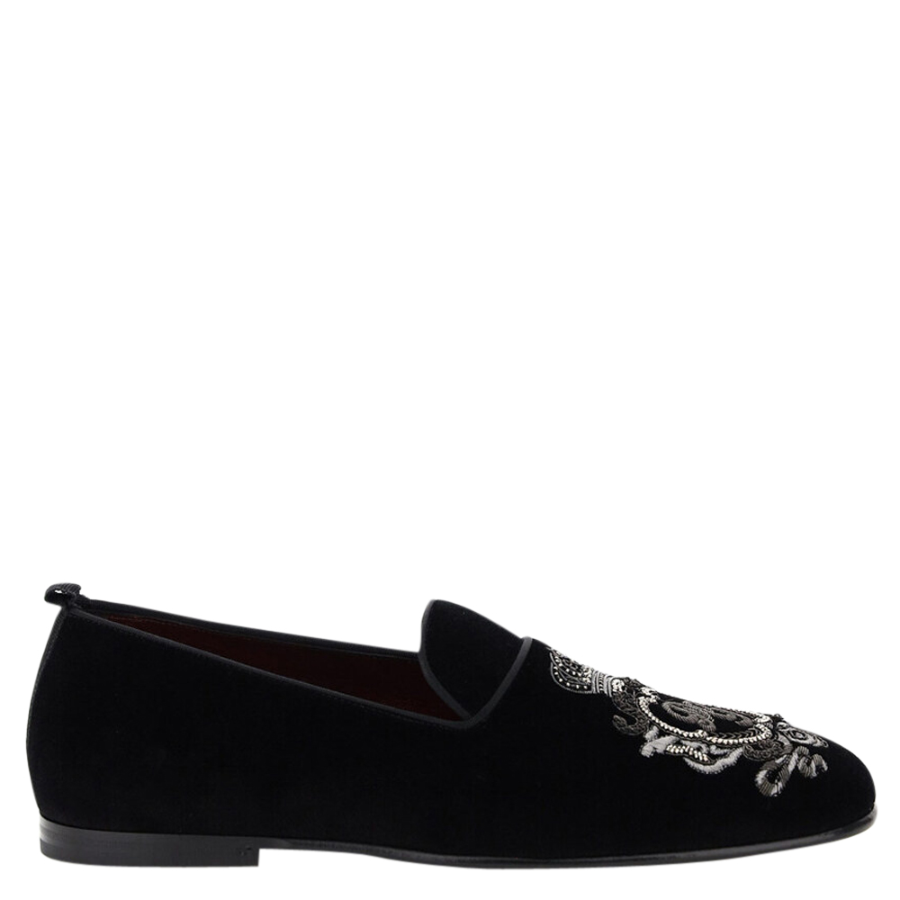 Pre-owned Dolce & Gabbana Black Velvet Vaticano Slippers Size It 40
