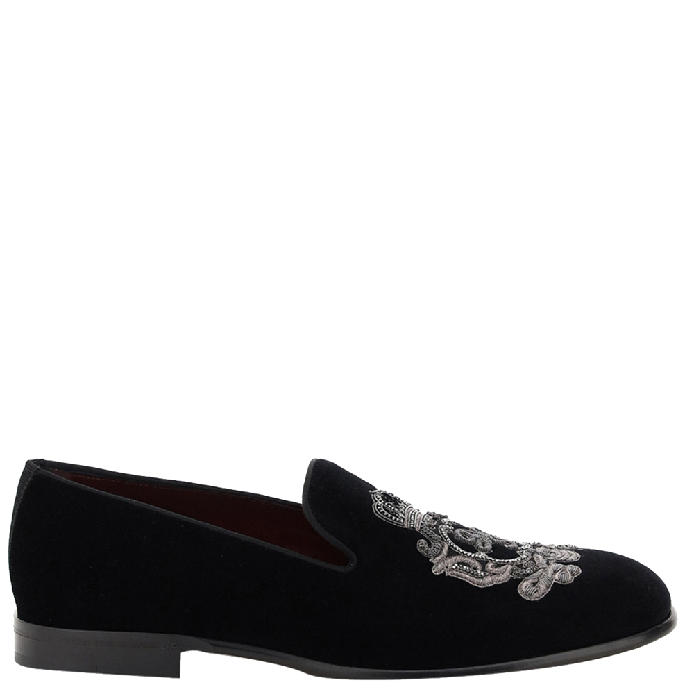 Pre-owned Dolce & Gabbana Black Velvet Vaticano Slippers Size It 40