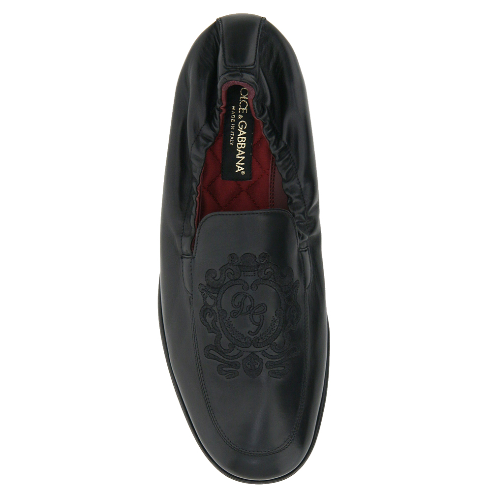 

Dolce & Gabbana Black Calfskin Leather DG Coat Of Arms Embroidery Loafers Size IT