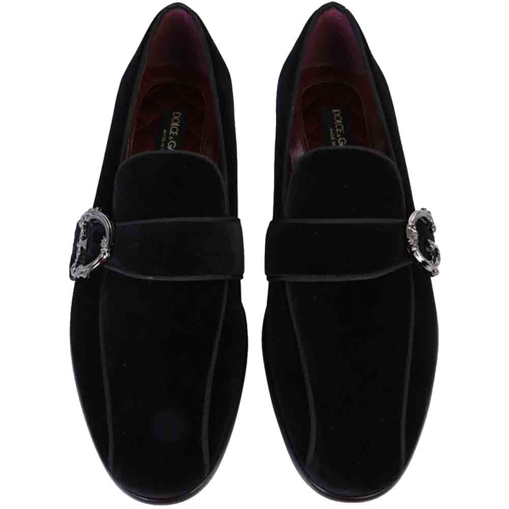 

Dolce & Gabbana Black Velvet DG Logo Loafers Size IT