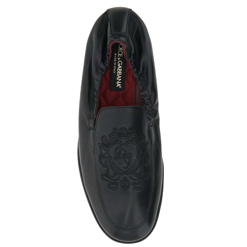 

Dolce & Gabbana Black Leather Coat Of Arms Embroidery Loafers Size IT