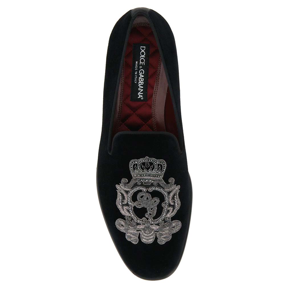 

Dolce & Gabbana Black Velvet Coat Of Arms Embroidery Loafers Size IT