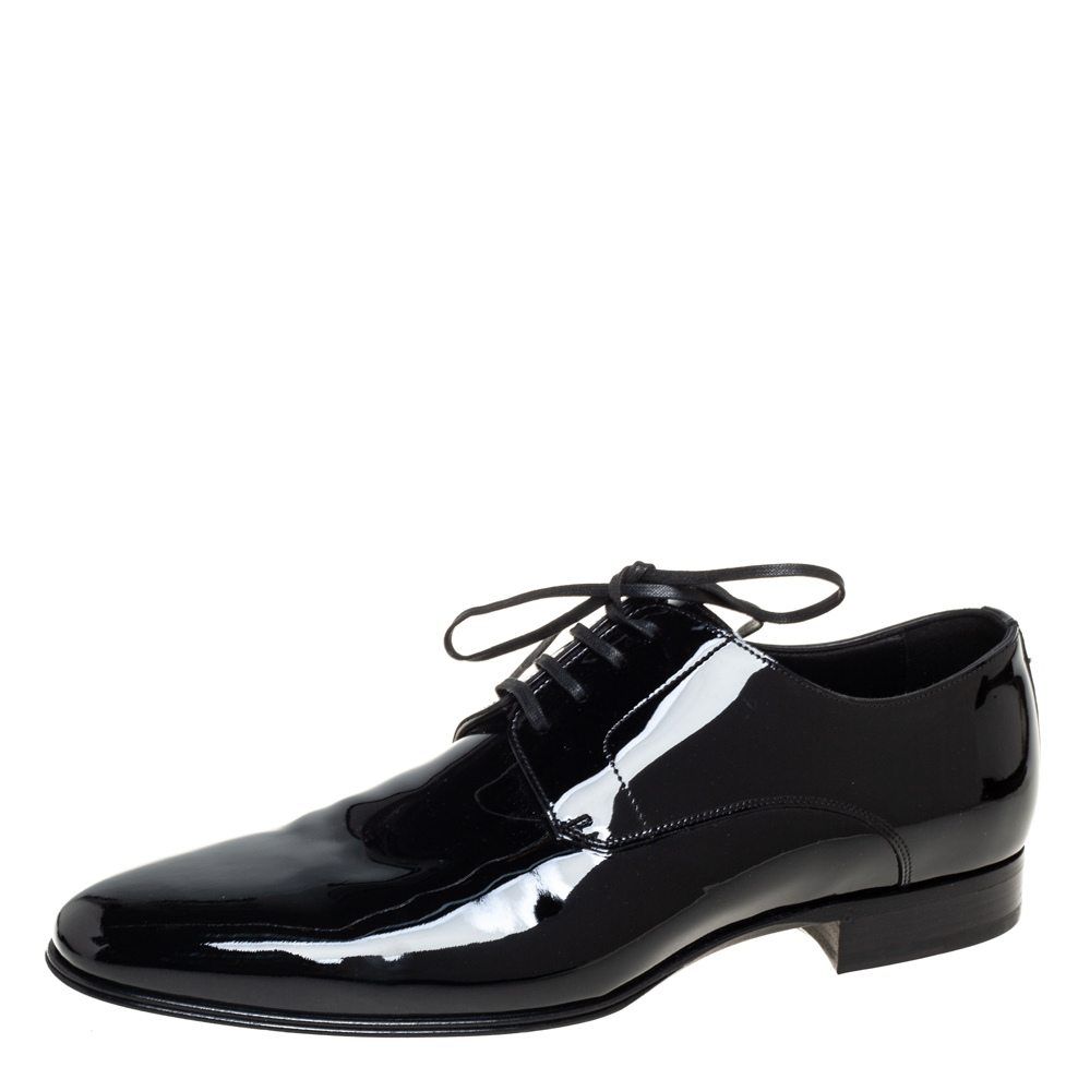 Pre-owned Dolce & Gabbana Black Patent Leather Lace Up Derby Size 43