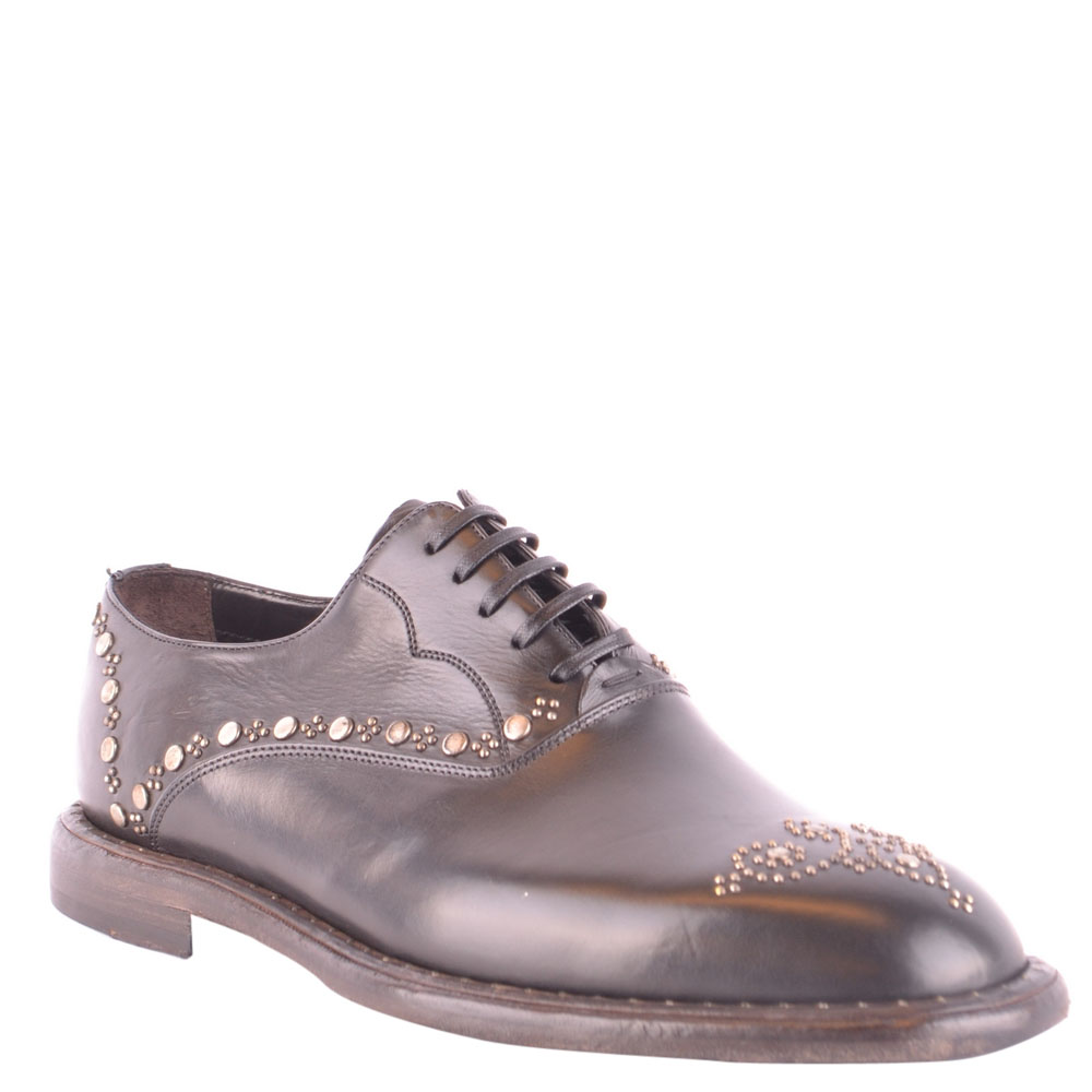 

Dolce and Gabbana Dark Brown Leather Studded Derby Shoes Size EU