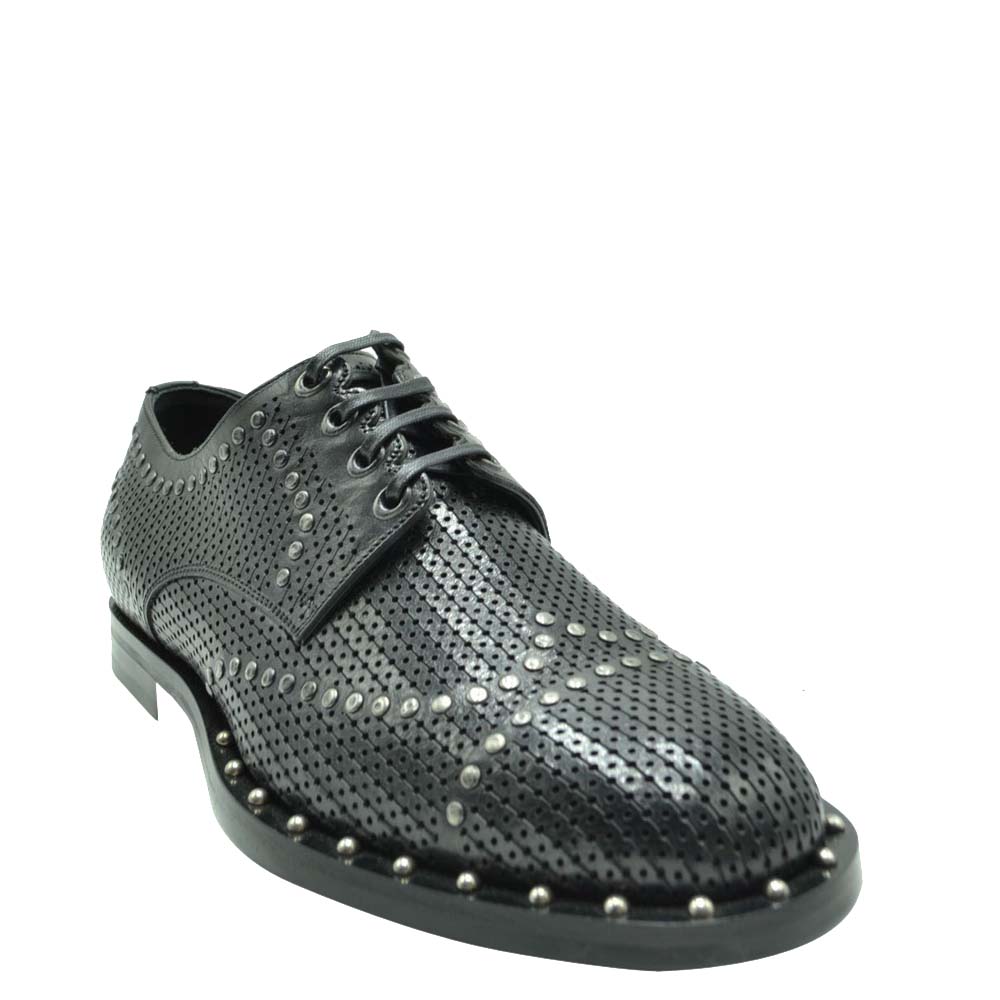 

Dolce & Gabbana Black Perforated Studded Derby Shoes Size EU