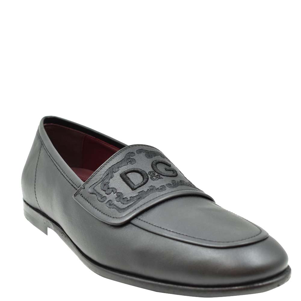 

Dolce & Gabbana Black Leather Logo Loafers Size EU